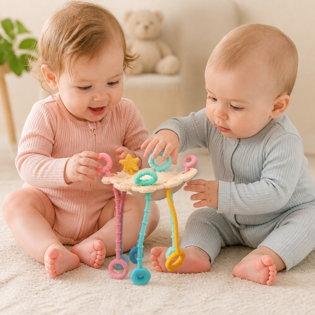Montessori Sensory Pull & Explore Teething Toy – Silicone Pull Cord for Tactile Learning & Gum Relief