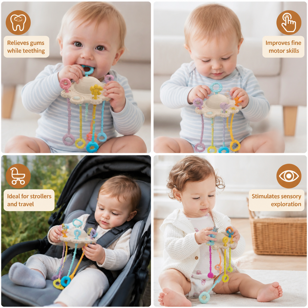 Montessori Sensory Pull & Explore Teething Toy – Silicone Pull Cord for Tactile Learning & Gum Relief