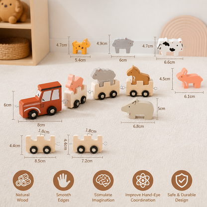 Wooden Farm Animal Train – Toy with Flexible Wheels for Children