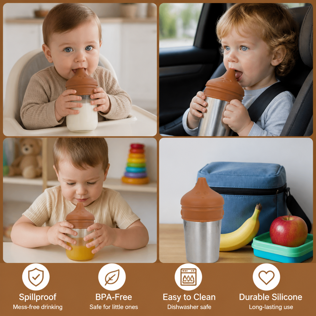BPA-Free Spillproof Silicone Sippy Cup Lids with Straw