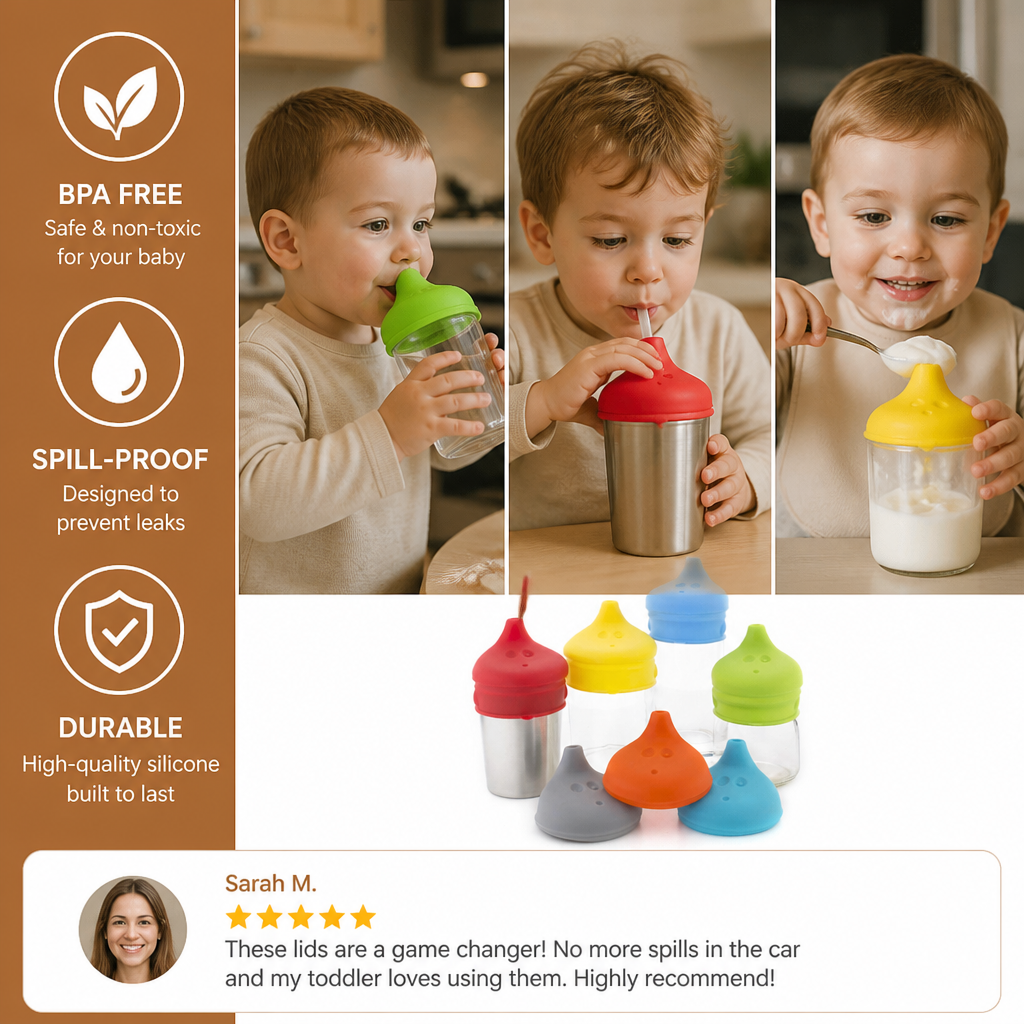 BPA-Free Spillproof Silicone Sippy Cup Lids with Straw