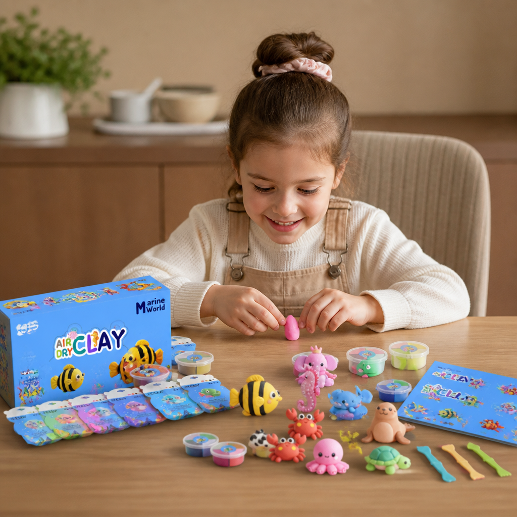 12-Piece Air Dry Clay Animal Craft Kit for Kids