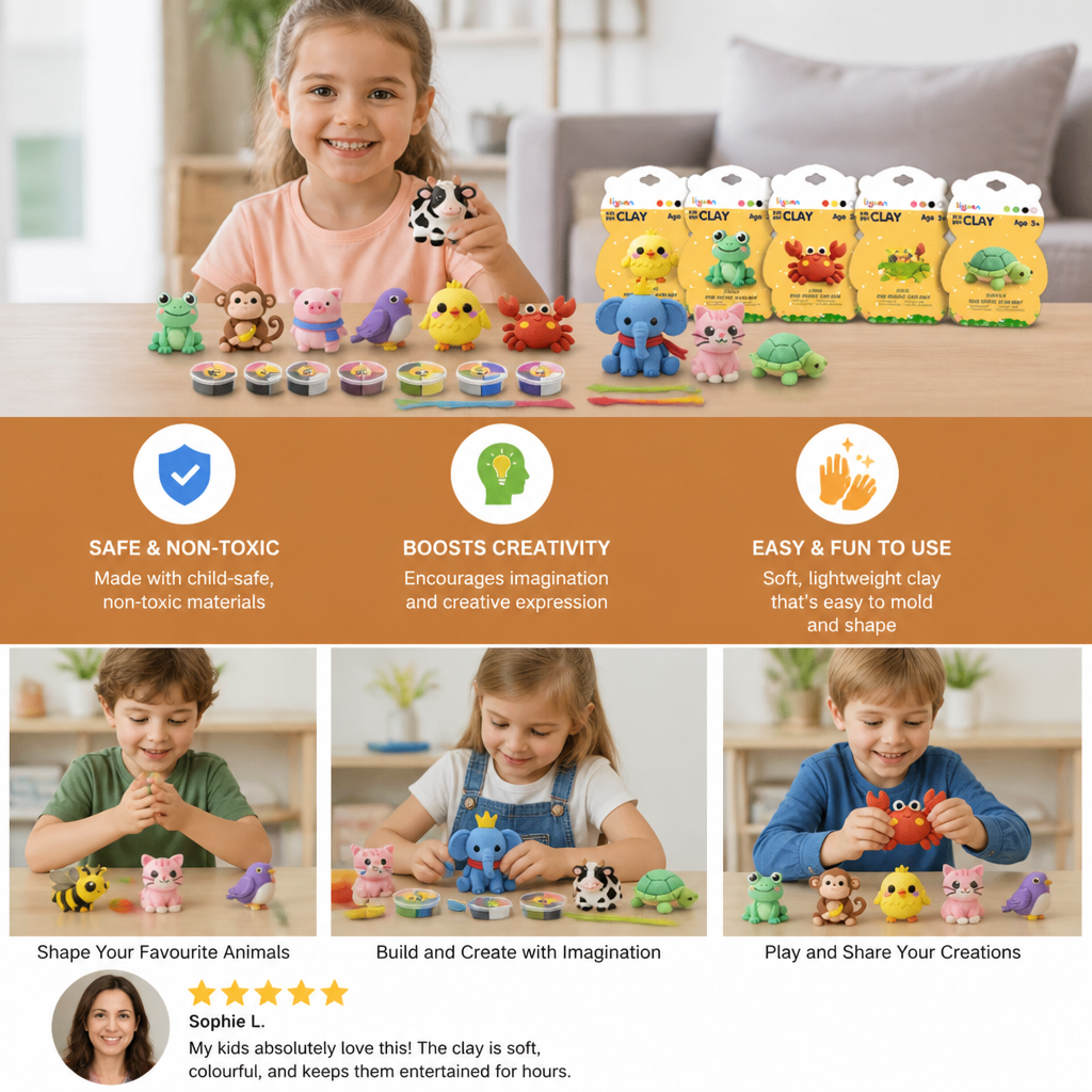 12-Piece Air Dry Clay Animal Craft Kit for Kids