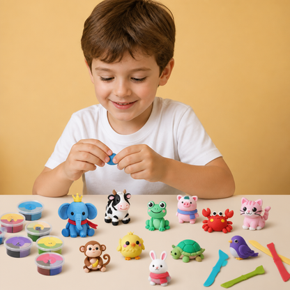 12-Piece Air Dry Clay Animal Craft Kit for Kids