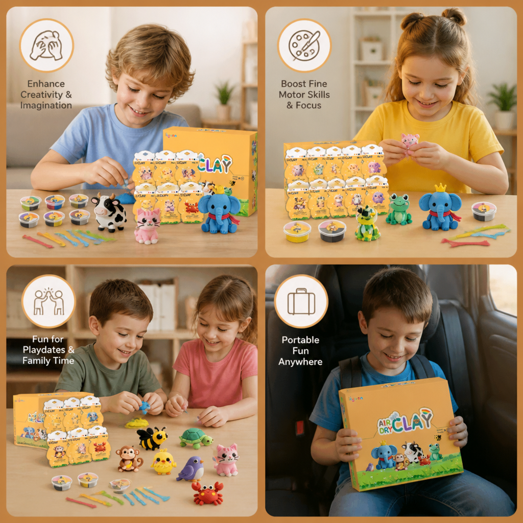 12-Piece Air Dry Clay Animal Craft Kit for Kids