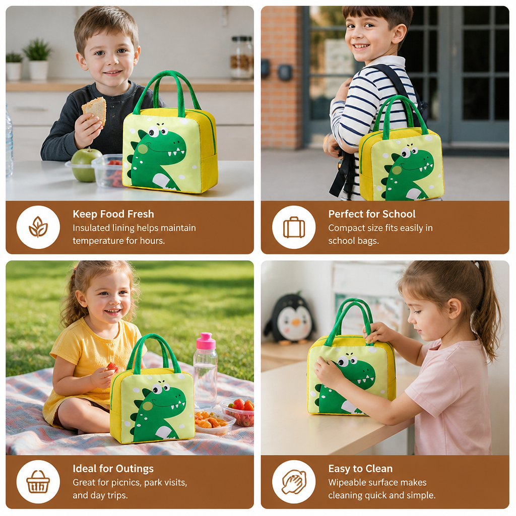 Cartoon Animal Insulated Lunch Bag for Kids