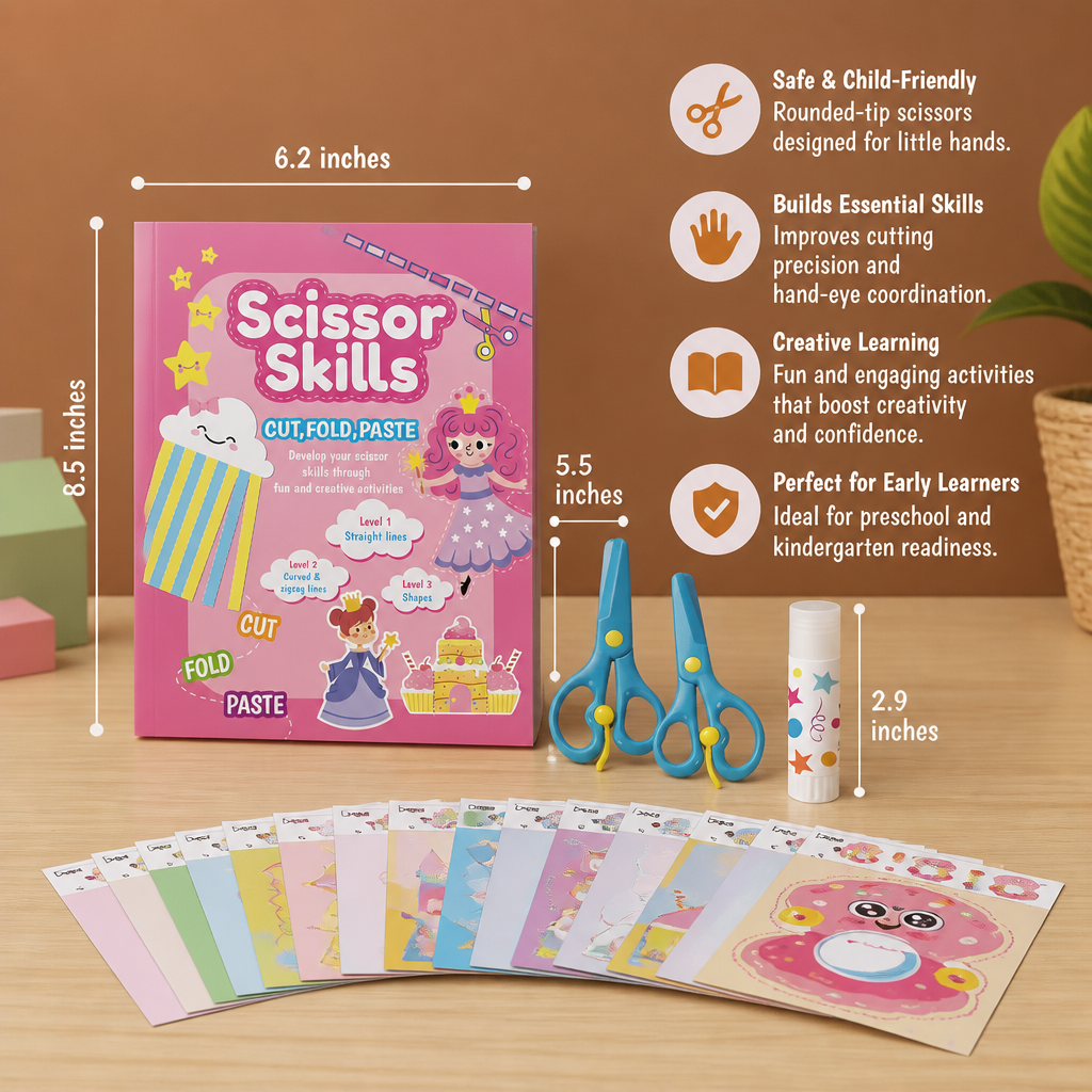 Kids Scissor Skills Activity Book – Safe Cutting Practice with Safety Scissors