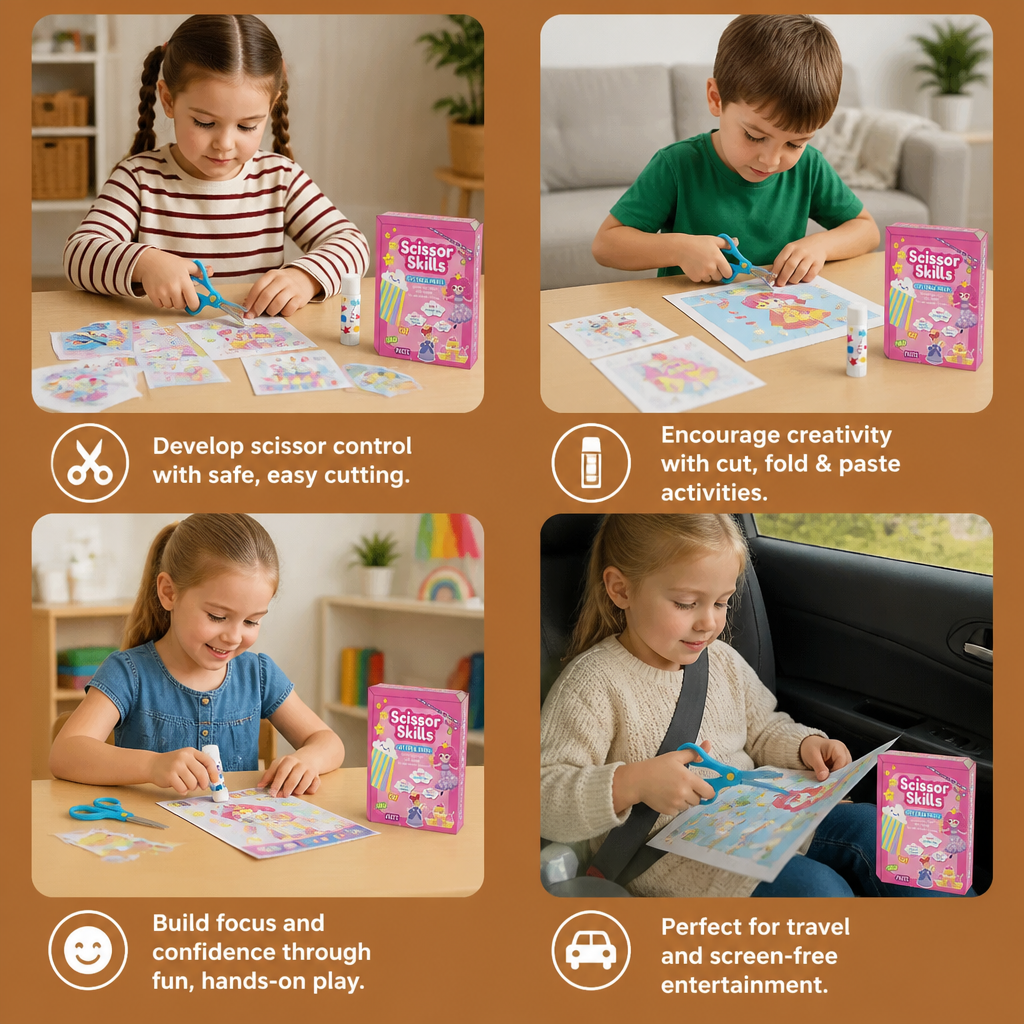 Kids Scissor Skills Activity Book – Safe Cutting Practice with Safety Scissors