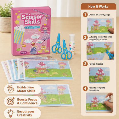 Kids Scissor Skills Activity Book – Safe Cutting Practice with Safety Scissors