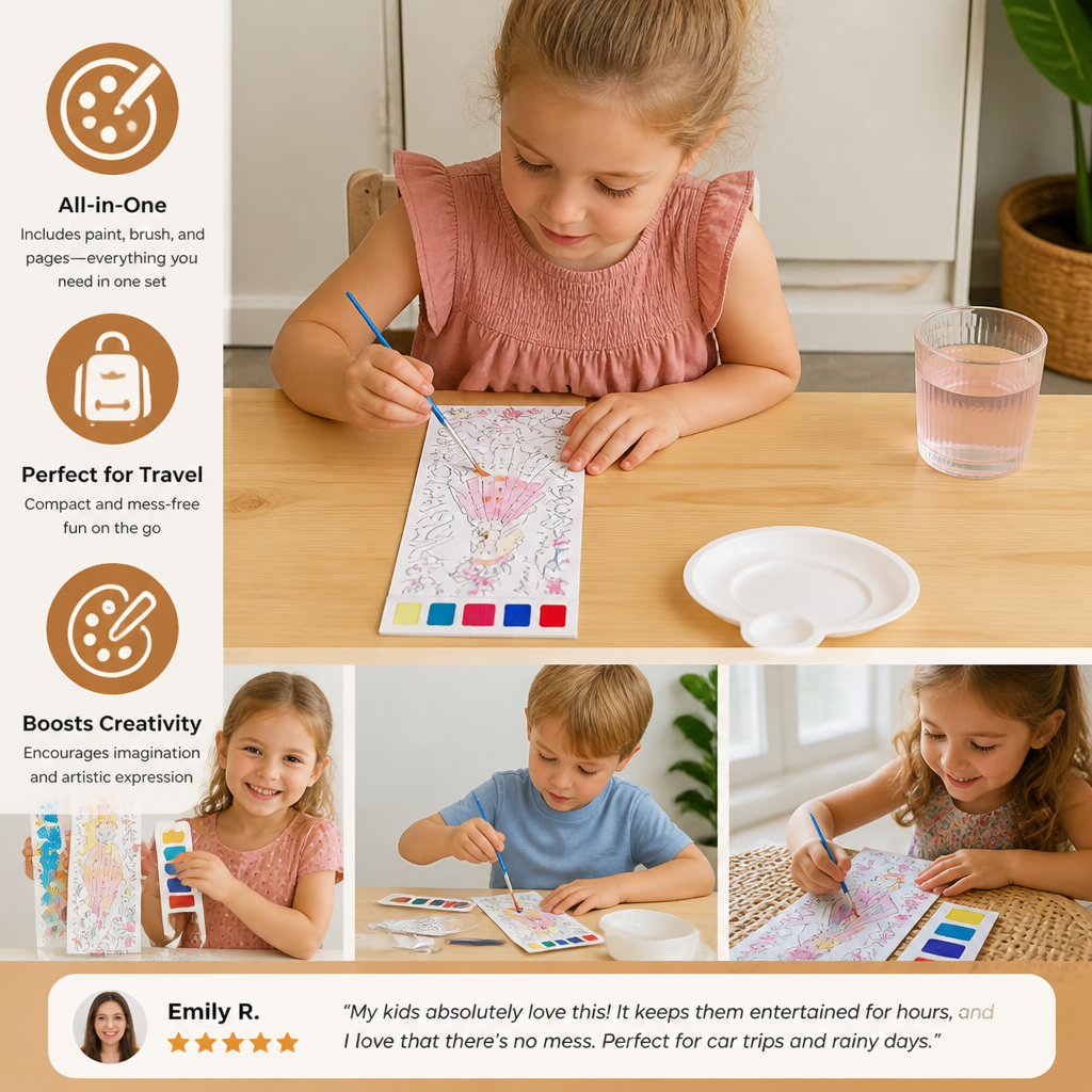 All-in-One Watercolour Painting Book with Built-In Paint & Brush