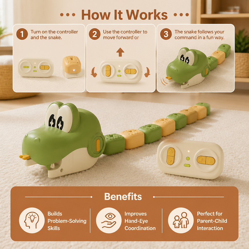 Interactive Growing RC Snake STEM Toy – Eats Blocks & Grows Longer