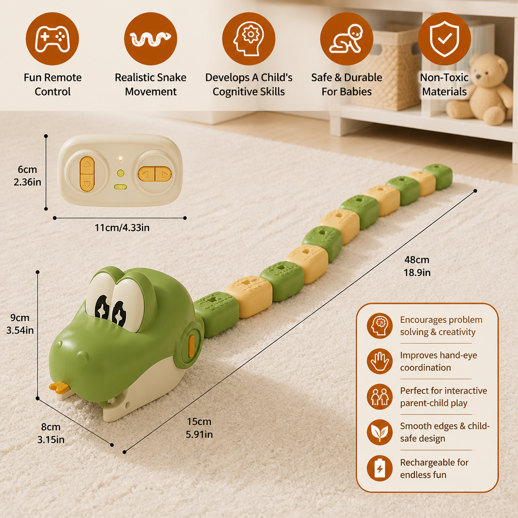 Interactive Growing RC Snake STEM Toy – Eats Blocks & Grows Longer