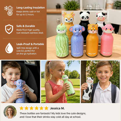 Cute Cartoon Animal Insulated Stainless Steel Straw Cup – 480ml