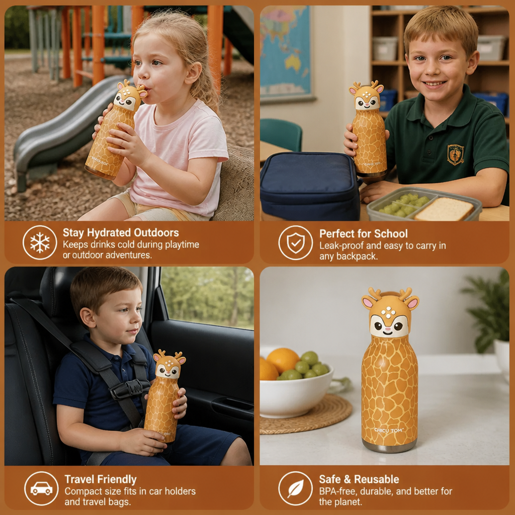Cute Cartoon Animal Insulated Stainless Steel Straw Cup – 480ml