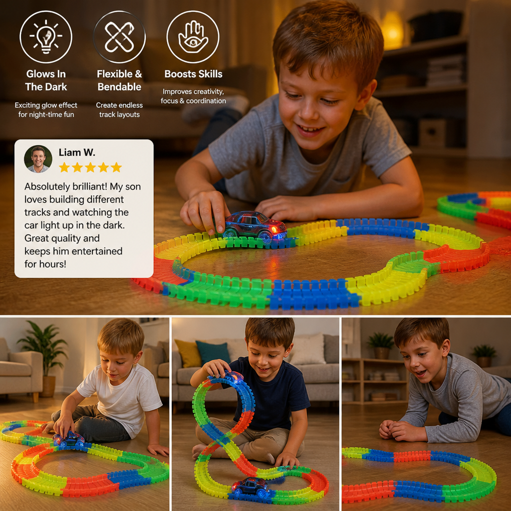 Glow-in-the-Dark Flexible Sand Race Track Set for Kids