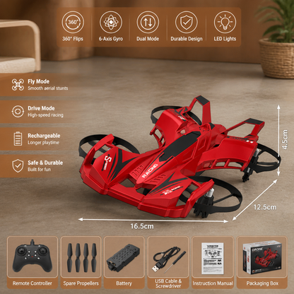 2-in-1 Remote Control Flying Drone & Stunt Racing Car