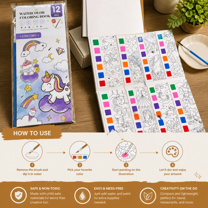 All-in-One Watercolour Painting Book with Built-In Paint & Brush