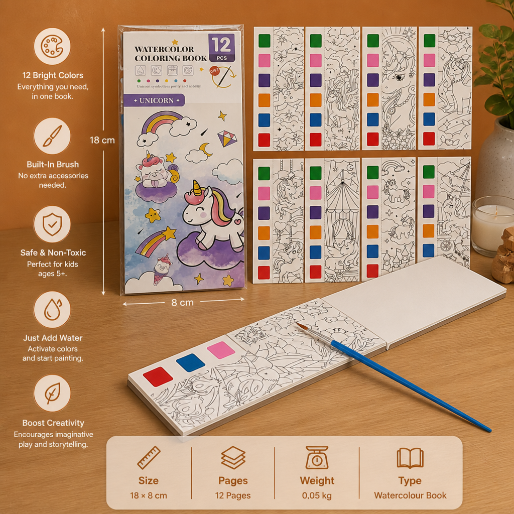 All-in-One Watercolour Painting Book with Built-In Paint & Brush