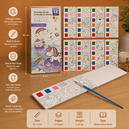 All-in-One Watercolour Painting Book with Built-In Paint & Brush