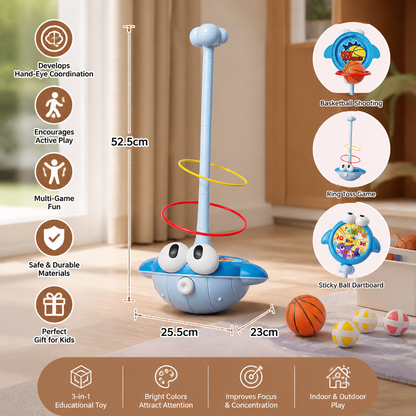 3-in-1 Educational Activity Game – Ring Toss, Basketball & Sticky Ball