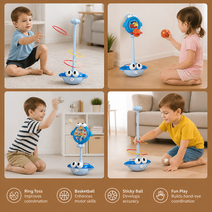 3-in-1 Educational Activity Game – Ring Toss, Basketball & Sticky Ball