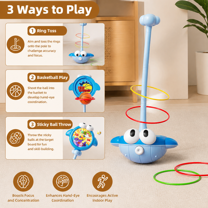 3-in-1 Educational Activity Game – Ring Toss, Basketball & Sticky Ball