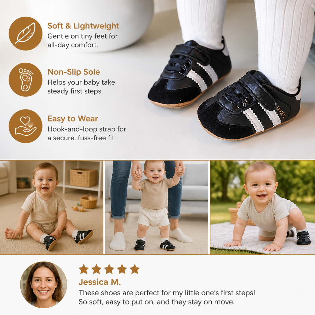 Classic Retro Baby Sneakers – Soft Sole First Walking Shoes