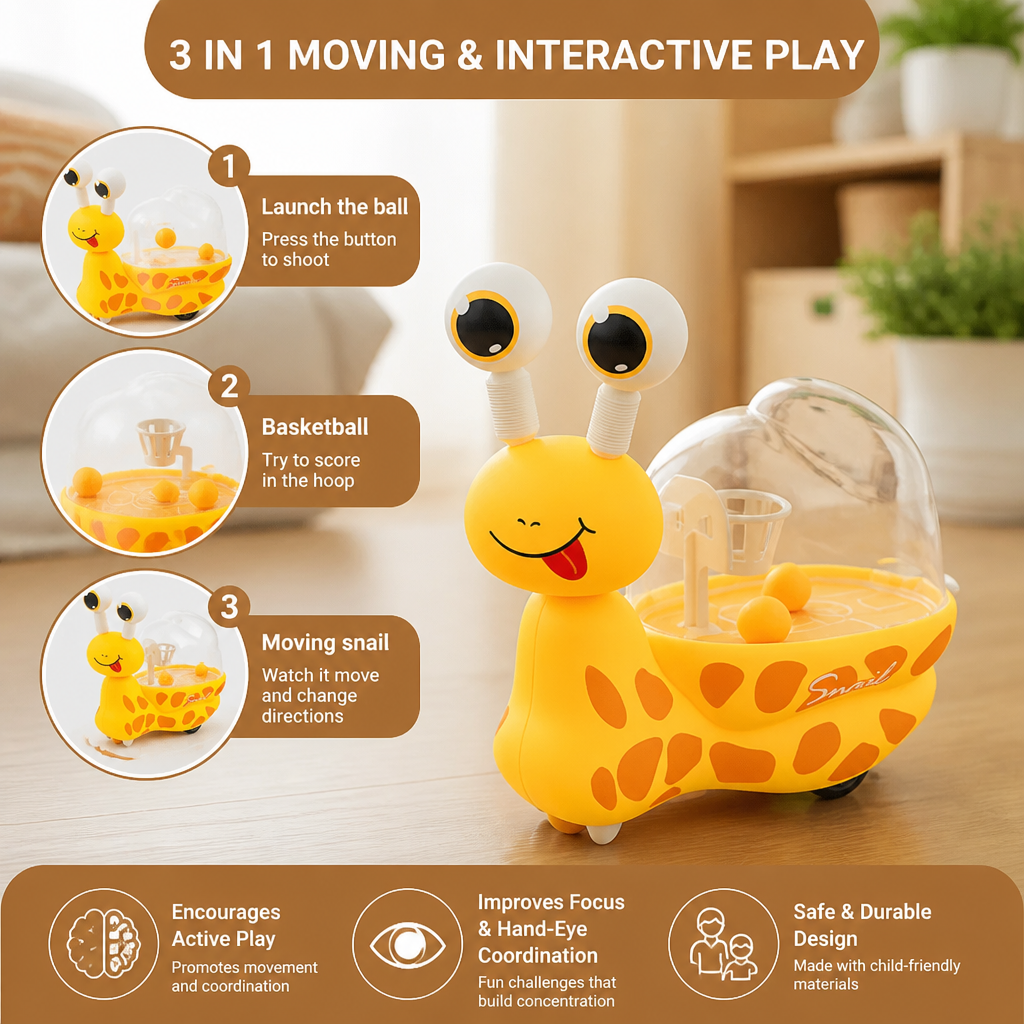 3-in-1 Moving Snail Toy with Basketball Hoop & Telescopic Eyes
