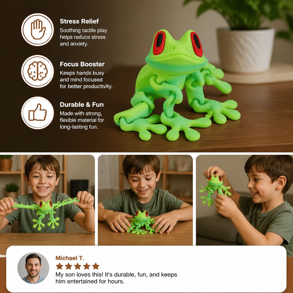 3D Printed Magnetic Flexible Frog Fidget Toy