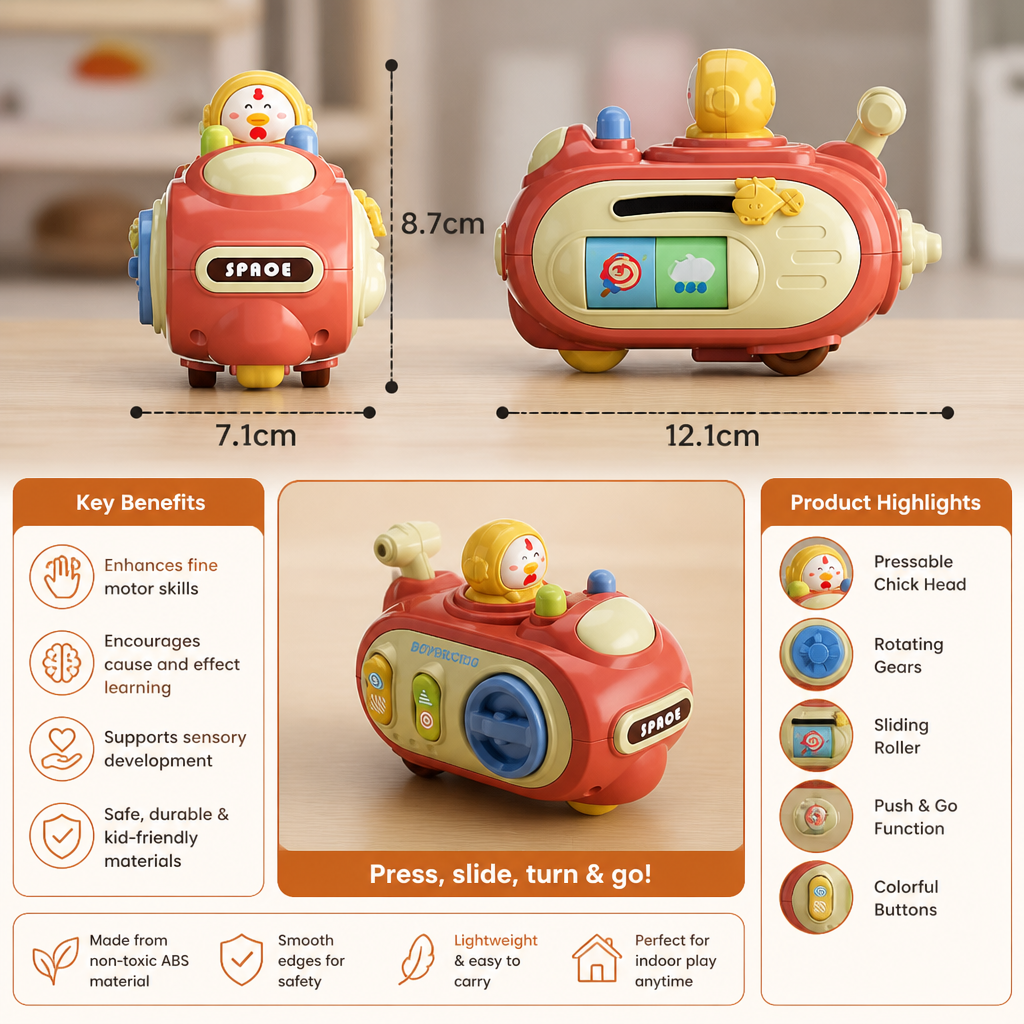 5-in-1 Press & Go Busy Car Toy for Fine Motor Skills Development