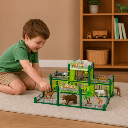 Modular Build-Your-Own Zoo Playset with Animal Figures & Interactive Cages