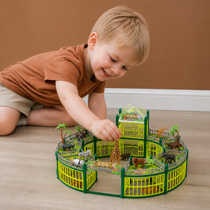 Modular Build-Your-Own Zoo Playset with Animal Figures & Interactive Cages