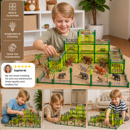 Modular Build-Your-Own Zoo Playset with Animal Figures & Interactive Cages