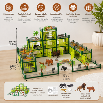 Modular Build-Your-Own Zoo Playset with Animal Figures & Interactive Cages
