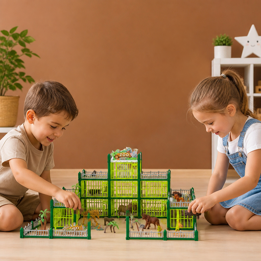 Modular Build-Your-Own Zoo Playset with Animal Figures & Interactive Cages
