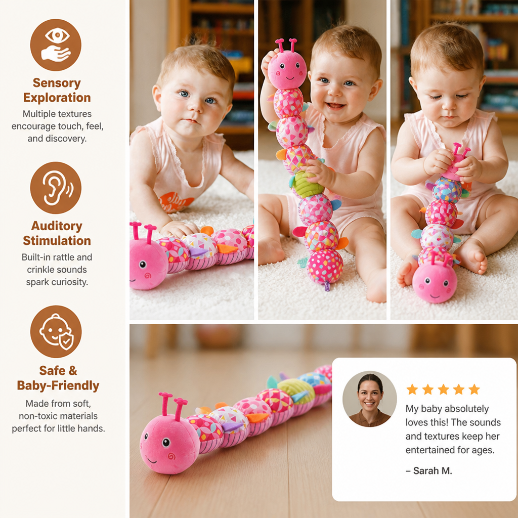 Sensory Plush Rattle and Music Caterpillar