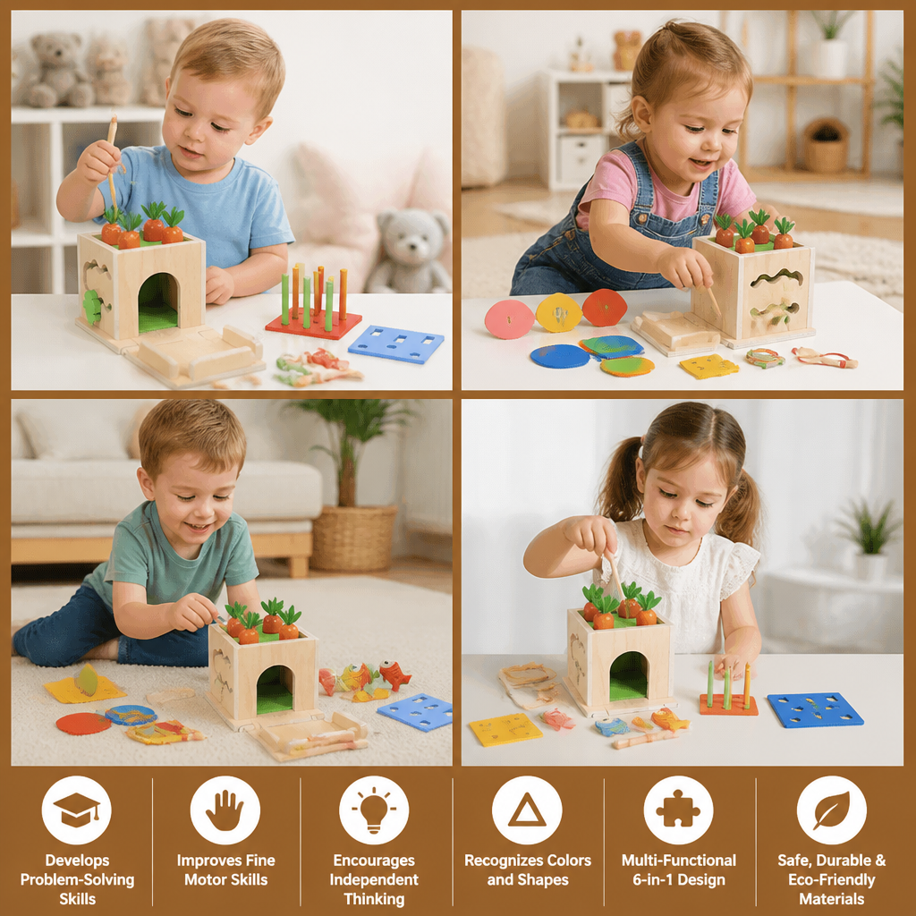 6-in-1 Montessori Wooden Shapes and Figures Educational Cube