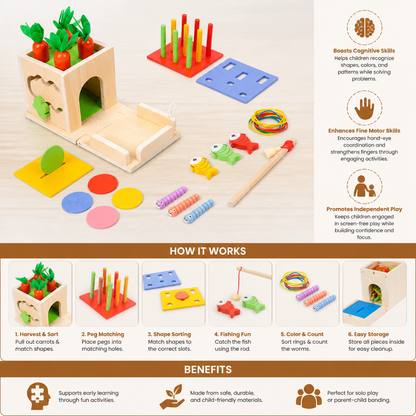 6-in-1 Montessori Wooden Shapes and Figures Educational Cube