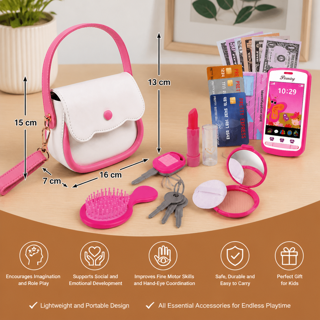 Kids Pretend Play Handbag Set with Phone, Makeup & Accessories
