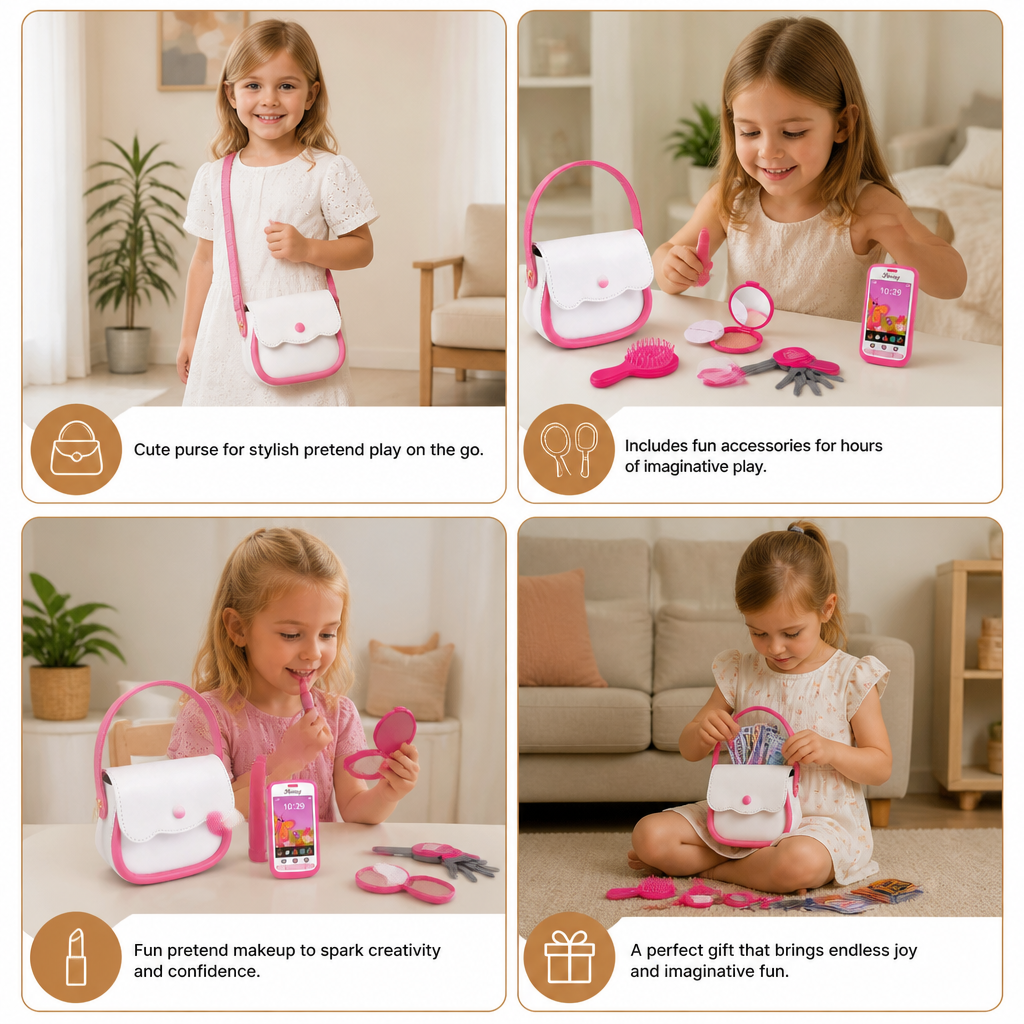 Kids Pretend Play Handbag Set with Phone, Makeup & Accessories