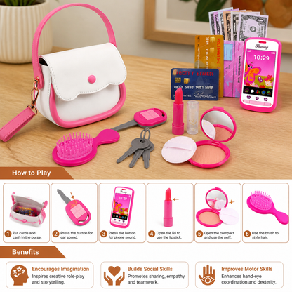 Kids Pretend Play Handbag Set with Phone, Makeup & Accessories