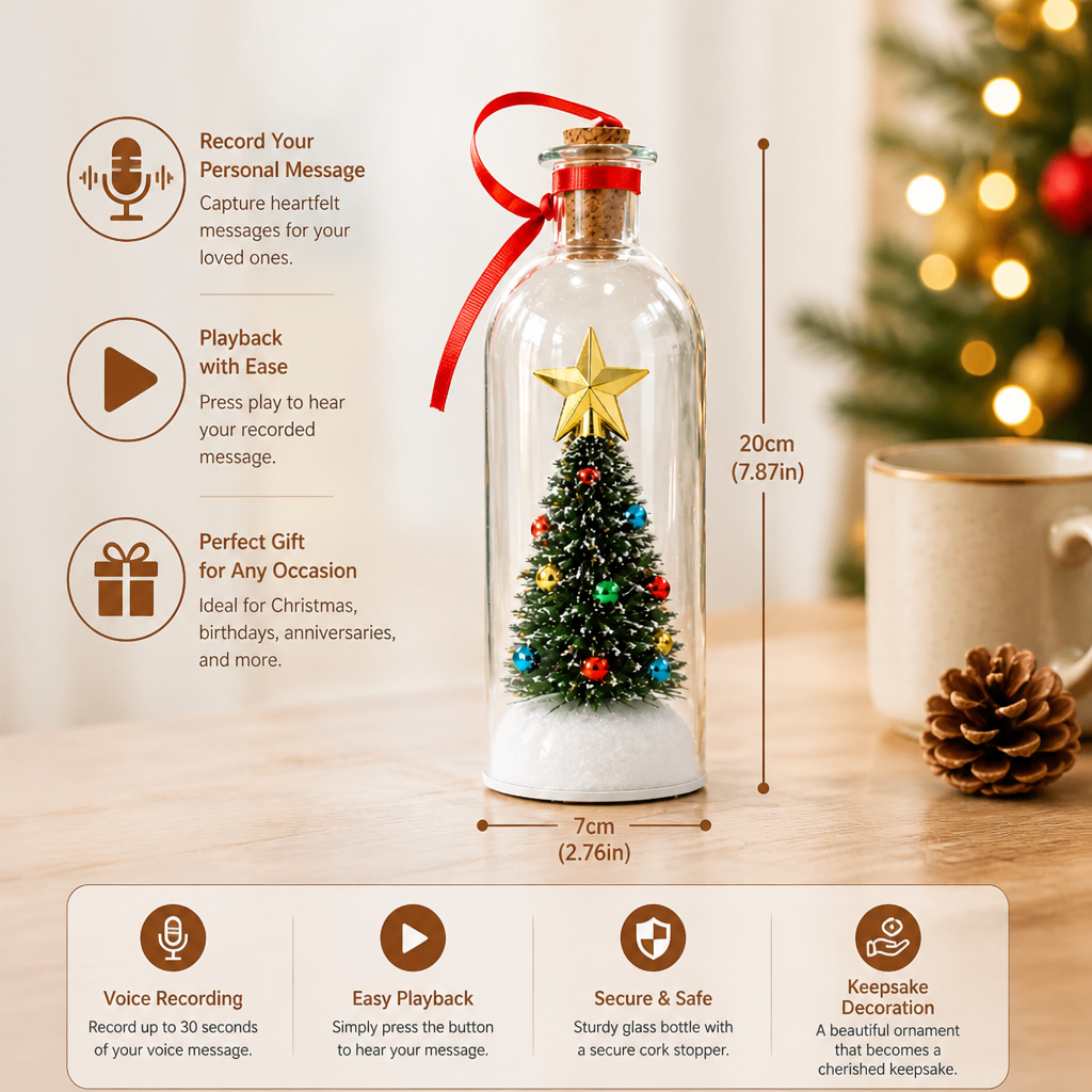 Recordable Christmas Message-in-a-Bottle Ornament with Voice Playback