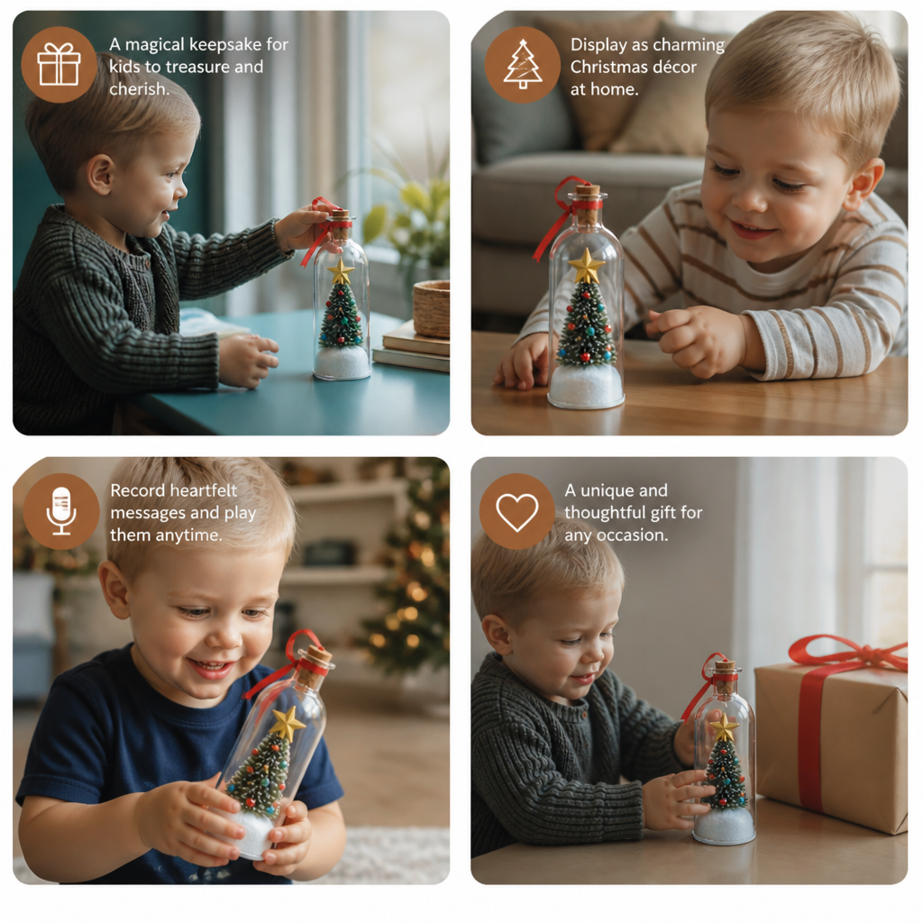 Recordable Christmas Message-in-a-Bottle Ornament with Voice Playback