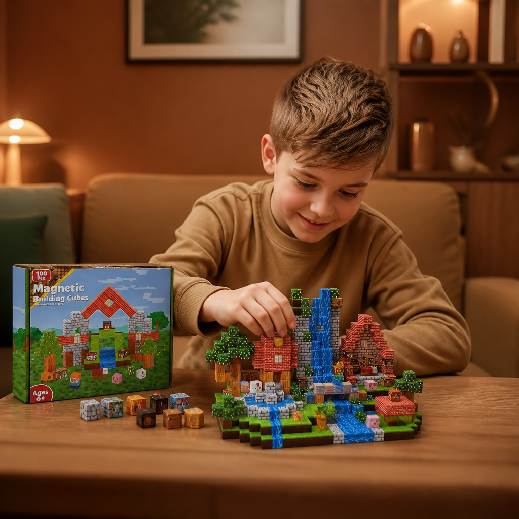 100-Piece Magnetic Building Cube Set – Montessori STEM Construction Toy for Kids