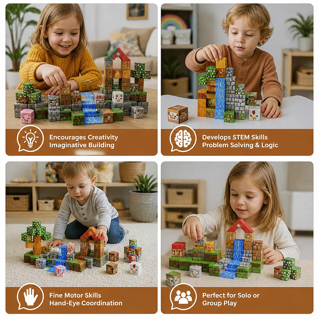 100-Piece Magnetic Building Cube Set – Montessori STEM Construction Toy for Kids