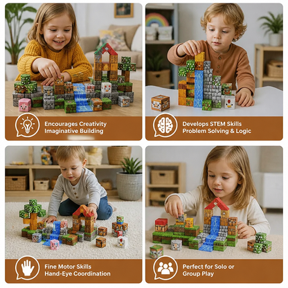 100-Piece Magnetic Building Cube Set – Montessori STEM Construction Toy for Kids
