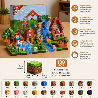 100-Piece Magnetic Building Cube Set – Montessori STEM Construction Toy for Kids