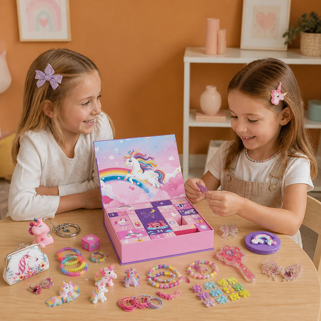 24-Day Unicorn Advent Calendar with Hair Accessories, Stickers & Surprise Gifts