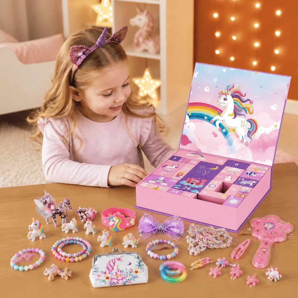 24-Day Unicorn Advent Calendar with Hair Accessories, Stickers & Surprise Gifts