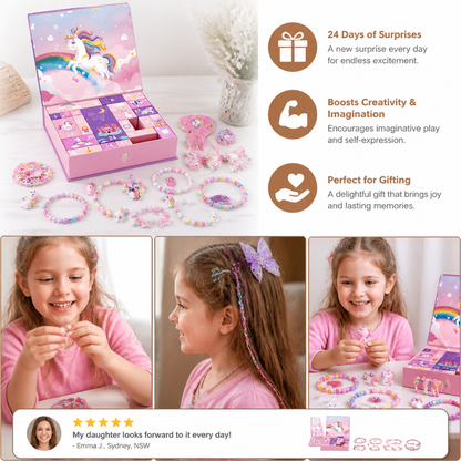 24-Day Unicorn Advent Calendar with Hair Accessories, Stickers & Surprise Gifts